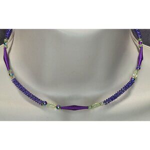 Handmade Purple Wire Wrapped Beaded Necklace With Spiral Wire & Glass Accents